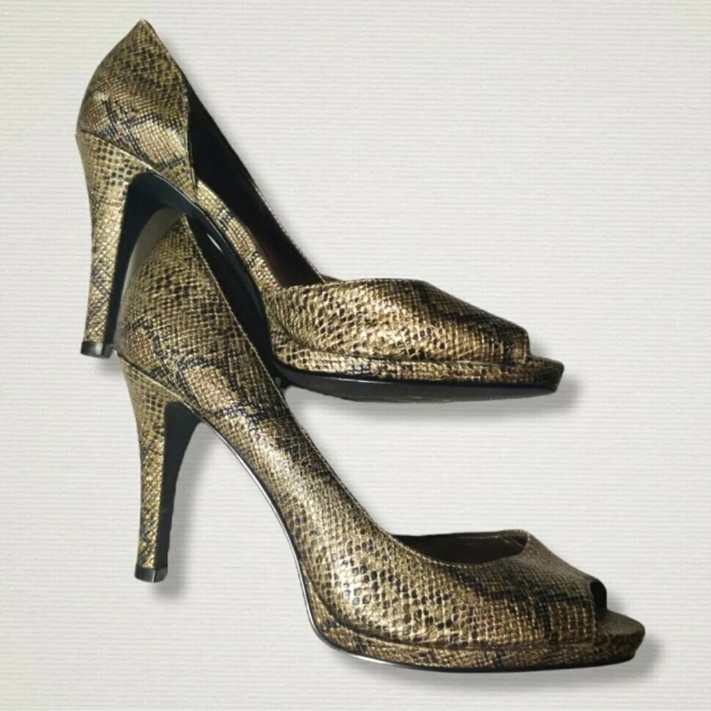 Alfani Womens Glory Snakeskin Animal Print Heels Size 8M Peep Toe